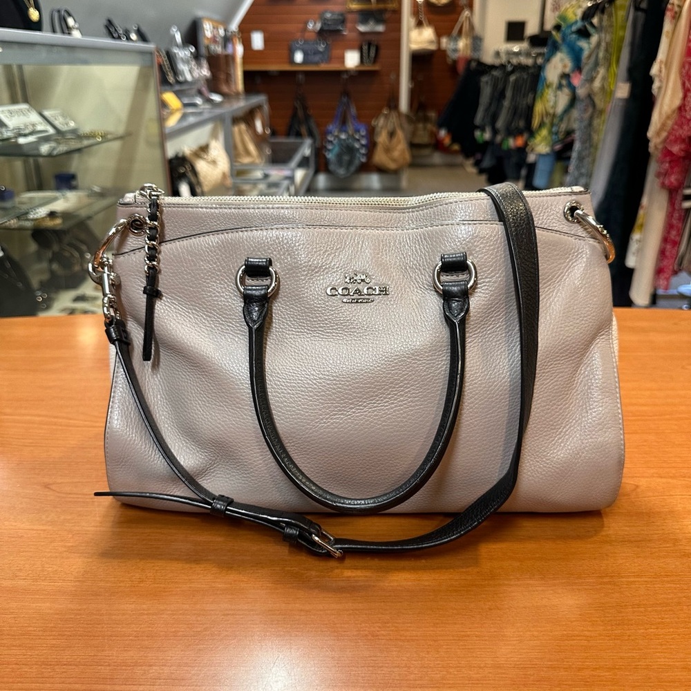 Coach Leather Handbag - Grey, Black, and White